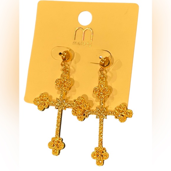 Gold budded Cross Earrings - Picture 1 of 2